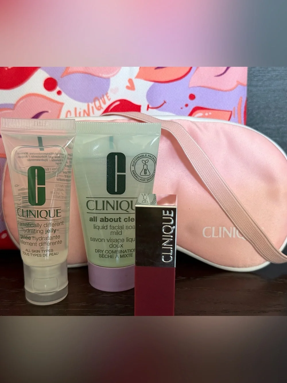 Clinique MoistureSurge & Travel Skincare Set, with lipstick